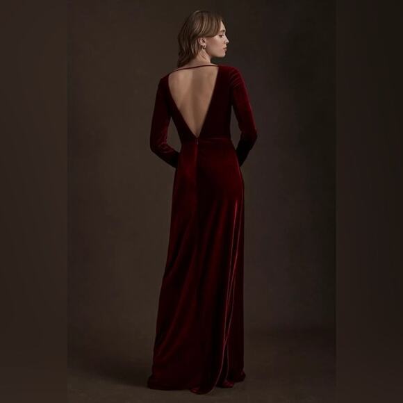 Anthropologie's Jenny Yoo Collection Burgundy Velvet Gown - Picture 2 of 12